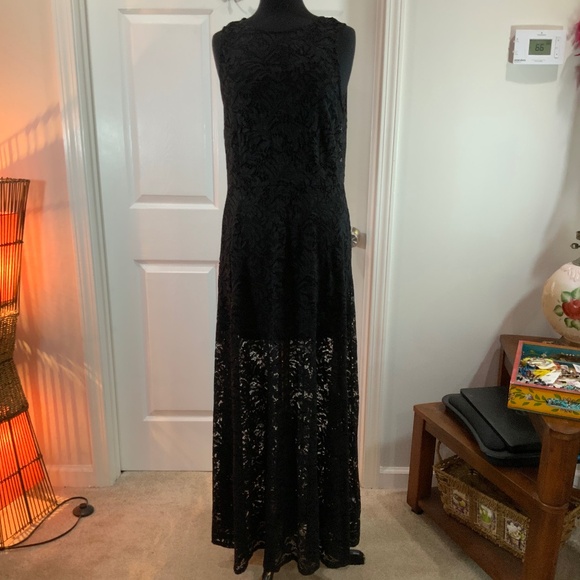 Banana Republic Black Lace Maxi Evening Dress Size Large - Picture 3 of 12